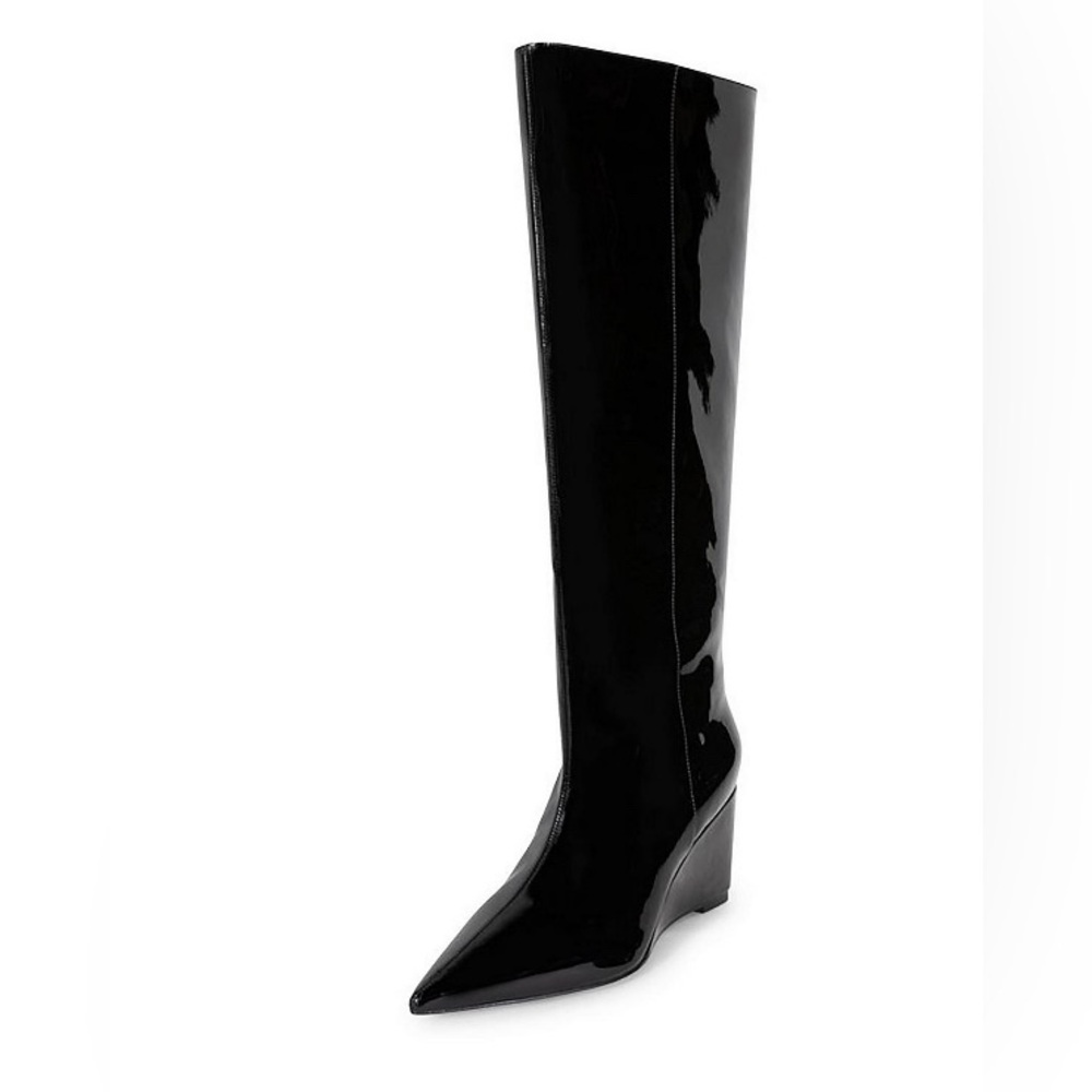 Elegant Black Patent Heeled Boots